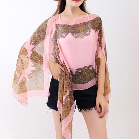 Xunger Women's Floral Ice Silk Cooling Sunproof Shawl UV Blocking Lightweight Multi-Way Wrap Beach Cover-Up Chiffon Scarf in Kuwait