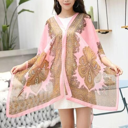 Xunger Women's Floral Ice Silk Cooling Sunproof Shawl UV Blocking Lightweight Multi-Way Wrap Beach Cover-Up Chiffon Scarf in Kuwait