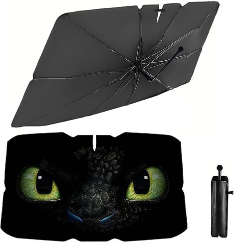Black Dragon Umbrella Sunshade for Car Windshield (57x31 Inches) with 360°Rotation Bendable Handle, Foldable Car Windshield Sunshade Umbrella for SUV Truck, Protector Blocks UV in Saudi Arabia