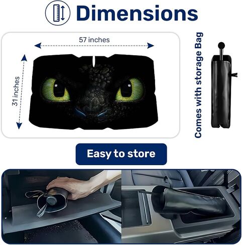 Black Dragon Umbrella Sunshade for Car Windshield (57x31 Inches) with 360°Rotation Bendable Handle, Foldable Car Windshield Sunshade Umbrella for SUV Truck, Protector Blocks UV in Saudi Arabia