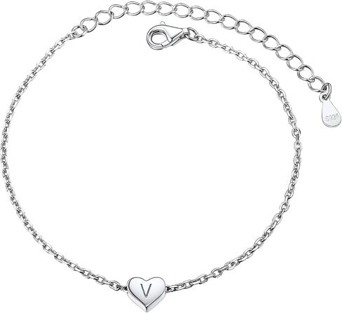 925 Sterling Silver Dainty Heart Bracelets for Women, A-Z Letter Cute Initial Charm, Bracelet: 6.3"-8.3", Adjustable, Come with Box in Kuwait