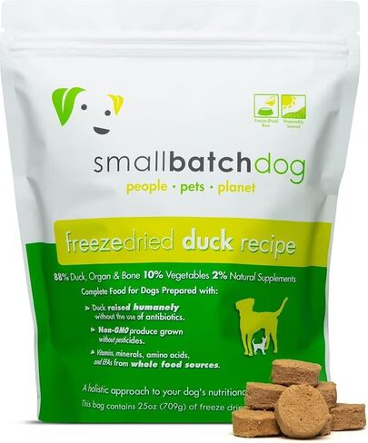 Smallbatch Pets نظام غذائي خام ممتاز مجفف بالتجميد للكلاب، وصفة البط، 14 أونصة، صنع في الولايات المتحدة الأمريكية، منتجات عضوية، لحم مرفوع بطريقة إنسانية، فطائر مرطّبة ومقدمة، بروتين مصدر واحد، صحي in Kuwait