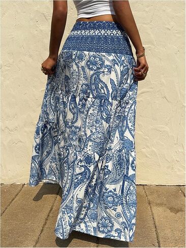 Milumia النسائية Paisley Print Flowy Maxi Jaxi Boho Shirred Long Skirts Beach Vacation in Kuwait