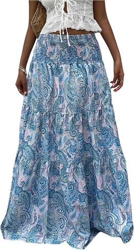Milumia النسائية Paisley Print Flowy Maxi Jaxi Boho Shirred Long Skirts Beach Vacation in Saudi Arabia