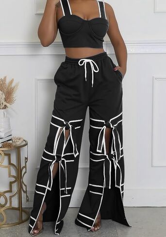 Vaceky Bow Tie Sweatpants Women Wide Leg Split Flowy Casual Trouser Pants in Saudi Arabia