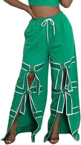 Vaceky Bow Tie Sweatpants Women Wide Leg Split Flowy Casual Trouser Pants in Saudi Arabia