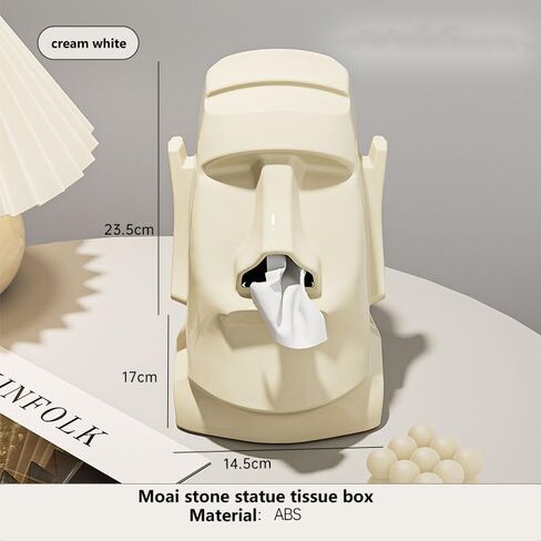 Paper Towel case Creative Moai Tissue Box Holder for Sunglasses, Headphones & Hats - Decorative Storage Organizer for Living Room, Bedroom, Office -ABS Plastic, 3 Colors Available (White) in Saudi Arabia
