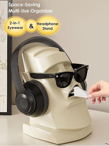 Paper Towel case Creative Moai Tissue Box Holder for Sunglasses, Headphones & Hats - Decorative Storage Organizer for Living Room, Bedroom, Office -ABS Plastic, 3 Colors Available (White) in Saudi Arabia