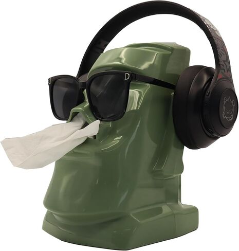 Paper Towel case Creative Moai Tissue Box Holder for Sunglasses, Headphones & Hats - Decorative Storage Organizer for Living Room, Bedroom, Office -ABS Plastic, 3 Colors Available (White) in Saudi Arabia