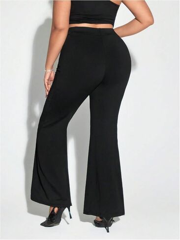 Floerns Women's Plus Size Rhinestone Bell Bottom Pants Glitter Contrast Mesh Trousers in Saudi Arabia