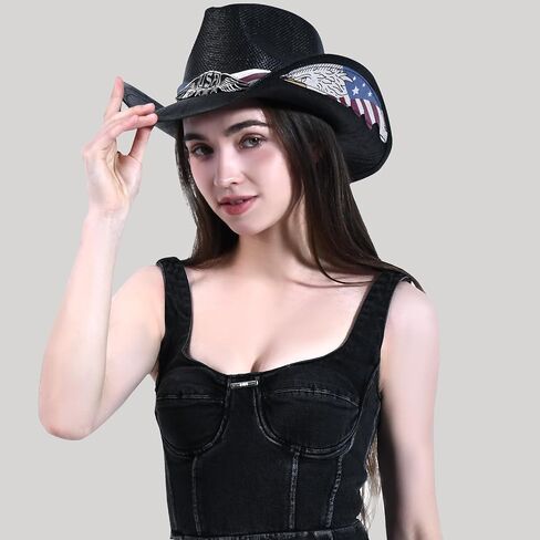 Men's Women's Straw Cowboy Hat Cowgirl Woven Sun Hat Western Cowboy Hat Beach with Decorative in Saudi Arabia