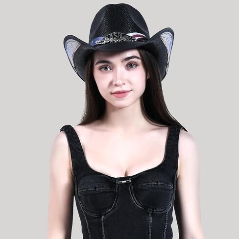 Men's Women's Straw Cowboy Hat Cowgirl Woven Sun Hat Western Cowboy Hat Beach with Decorative in Saudi Arabia