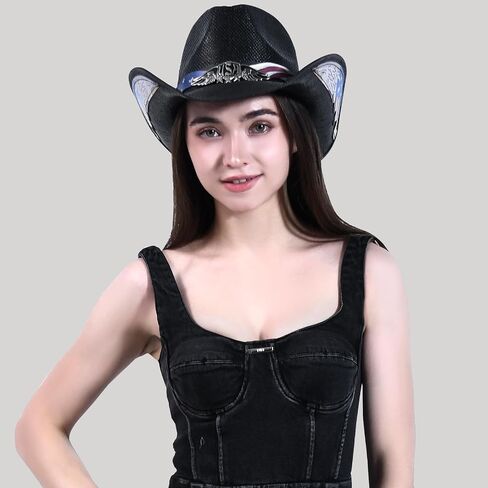Men's Women's Straw Cowboy Hat Cowgirl Woven Sun Hat Western Cowboy Hat Beach with Decorative in Saudi Arabia