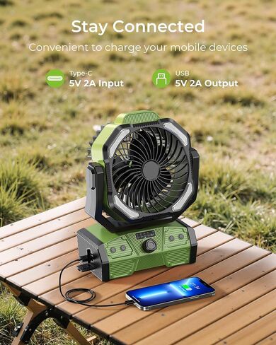 Konnie 8 inch Camping Fan with LED Lantern, 90hrs 20000mAh Rechargeable Battery USB Fan with 4 Speeds 350°Head Rotation, Desk Table Fan for Outdoor Tent Travel Picnic in Saudi Arabia