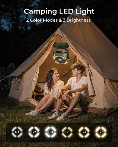 Konnie 8 inch Camping Fan with LED Lantern, 90hrs 20000mAh Rechargeable Battery USB Fan with 4 Speeds 350°Head Rotation, Desk Table Fan for Outdoor Tent Travel Picnic in Saudi Arabia