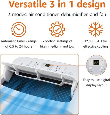Amazon Basics Portable Air Conditioner With Heat Pump, Cools 550 Square Feet, 13,000 BTU ASHARE / 10,000 BTU SACC, White in Saudi Arabia