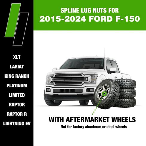 DPAccessories Lug Nuts Compatible with 2015-2024 Ford F-150 | Black Spline Style | Aftermarket Aluminum Wheels Only | Set of 24 Wheel Nuts & 1 Tool | DF152A-BK/024 in Saudi Arabia