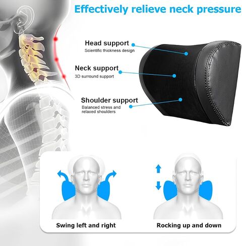 Mandark Car Neck Pillow, Memory Foam Vehicles Adjustable Support Headrest Pillow with Hook ＆ Tablet Phone Holder Mount, Multifunctional Auto Interior Accessories, Universal for SUV RV Truck (Black) in Kuwait