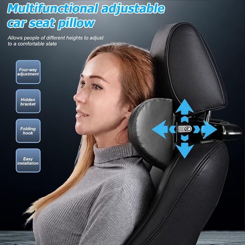 Mandark Car Neck Pillow, Memory Foam Vehicles Adjustable Support Headrest Pillow with Hook ＆ Tablet Phone Holder Mount, Multifunctional Auto Interior Accessories, Universal for SUV RV Truck (Black) in Kuwait