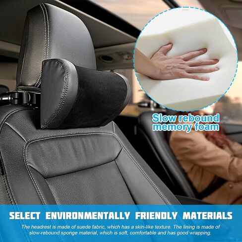 Mandark Car Neck Pillow, Memory Foam Vehicles Adjustable Support Headrest Pillow with Hook ＆ Tablet Phone Holder Mount, Multifunctional Auto Interior Accessories, Universal for SUV RV Truck (Black) in Kuwait