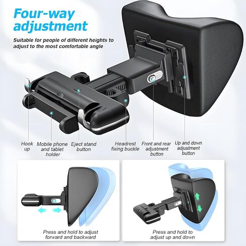 Mandark Car Neck Pillow, Memory Foam Vehicles Adjustable Support Headrest Pillow with Hook ＆ Tablet Phone Holder Mount, Multifunctional Auto Interior Accessories, Universal for SUV RV Truck (Black) in Kuwait