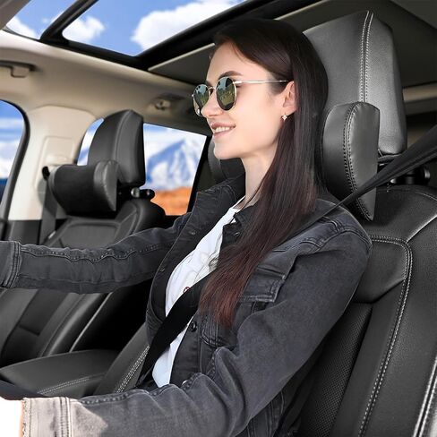 Mandark Car Neck Pillow, Memory Foam Vehicles Adjustable Support Headrest Pillow with Hook ＆ Tablet Phone Holder Mount, Multifunctional Auto Interior Accessories, Universal for SUV RV Truck (Black) in Kuwait