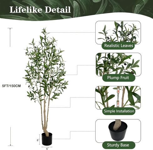 5FT Artificial Olive Tree with Realistic Trunk & Lifelike Fruits – Faux Silk Plant for Indoor Home & Office Décor in Saudi Arabia