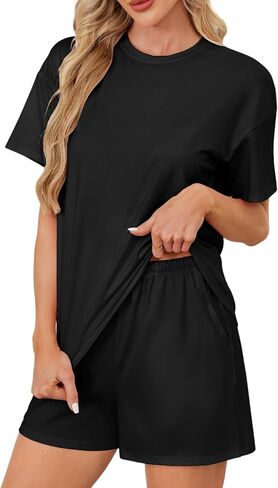 KFUBUO Women 2 Piece Pajamas Set Cute Summer Pj Short Sleeve and Shorts Matching Sleepwear in Kuwait