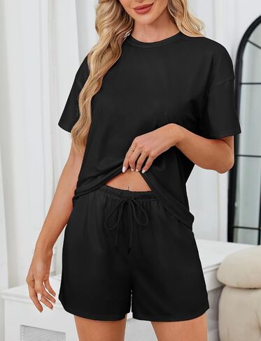 KFUBUO Women 2 Piece Pajamas Set Cute Summer Pj Short Sleeve and Shorts Matching Sleepwear in Kuwait