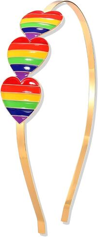 Heart Headbands for Women Enamel Triple Lover Heart Hairband Rainbow Pride Headband Holiday Party Costume Headwear Accessories(Rainbow Heart) in Saudi Arabia