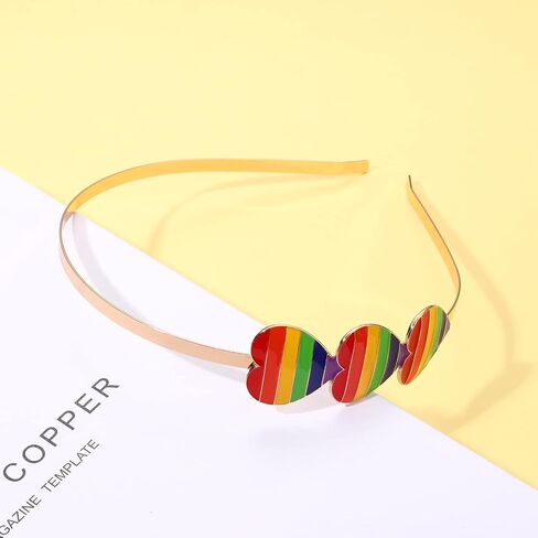 Heart Headbands for Women Enamel Triple Lover Heart Hairband Rainbow Pride Headband Holiday Party Costume Headwear Accessories(Rainbow Heart) in Saudi Arabia