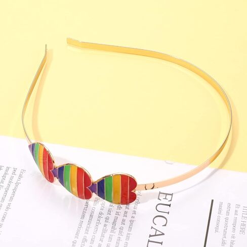 Heart Headbands for Women Enamel Triple Lover Heart Hairband Rainbow Pride Headband Holiday Party Costume Headwear Accessories(Rainbow Heart) in Saudi Arabia