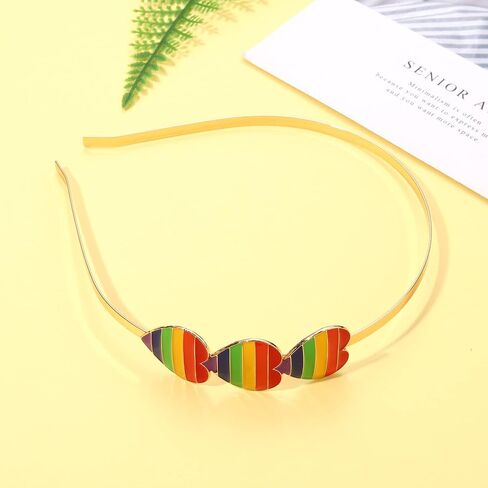 Heart Headbands for Women Enamel Triple Lover Heart Hairband Rainbow Pride Headband Holiday Party Costume Headwear Accessories(Rainbow Heart) in Saudi Arabia