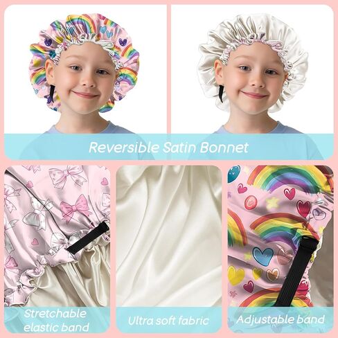 2 PCS Kids Bonnets for Girls Boys Satin Hair Bonnet Adjustable Double Layer Silk Child Night Sleeping Cap Cute-Astronaut in Saudi Arabia