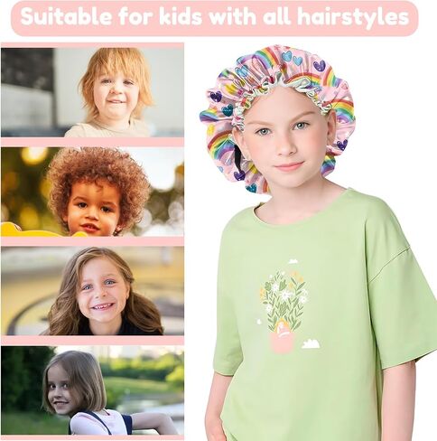 2 PCS Kids Bonnets for Girls Boys Satin Hair Bonnet Adjustable Double Layer Silk Child Night Sleeping Cap Cute-Astronaut in Saudi Arabia