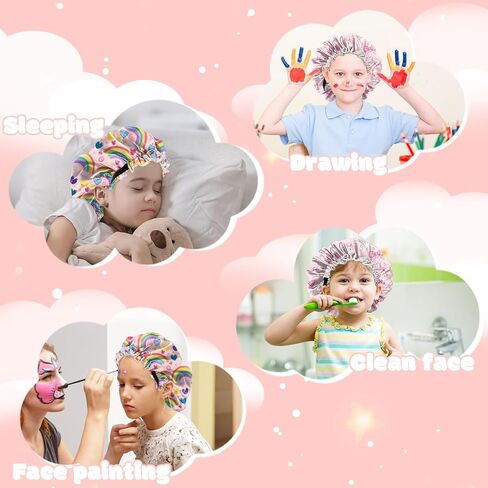 2 PCS Kids Bonnets for Girls Boys Satin Hair Bonnet Adjustable Double Layer Silk Child Night Sleeping Cap Cute-Astronaut in Saudi Arabia