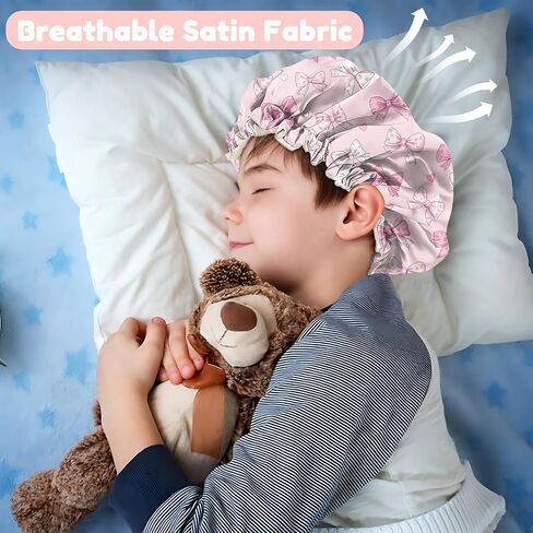 2 PCS Kids Bonnets for Girls Boys Satin Hair Bonnet Adjustable Double Layer Silk Child Night Sleeping Cap Cute-Astronaut in Saudi Arabia