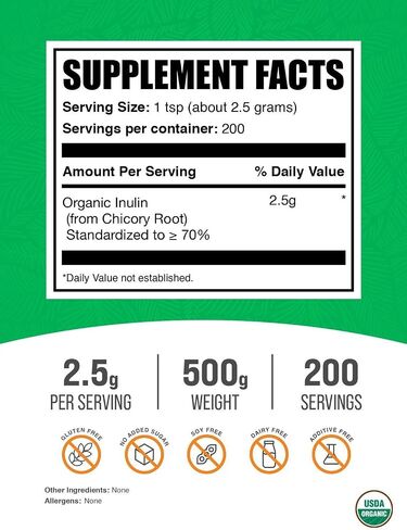 plksupplements.com مسحوق الأنسولين العضوي - مكملات الأنسولين ، مسحوق الألياف القابلة للذوبان - نباتي وخالي من الغلوتين ، الألياف الأنيولين - 2.5 جرام لكل وجبة ، 500 جرام (1.1 رطل) (حزمة 1) in Saudi Arabia