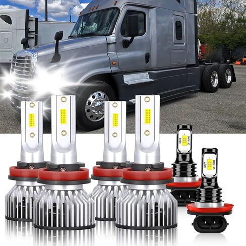 Compatible For Freightliner Cascadia 2008-2017 Bulbs, H11 High Beam + H11 Low Beam + H11 Fog Light Bulbs Combo,300% Brightness 6500K 30000LM, Plug and Play, IP68 Pack of 6 in Saudi Arabia