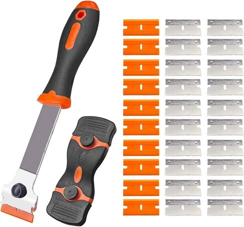 Razor Blade Scraper, Multi-Purpose Glass Scraper with 5 Plastic & 5 Metal Blades, Long Handled Cleaning Scraper Tool for Removing Sticker, Decal, Paint, Caulk from Car Window, Stovetop (Orange, 1PCS) in Saudi Arabia