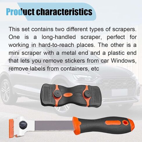 Razor Blade Scraper, Multi-Purpose Glass Scraper with 5 Plastic & 5 Metal Blades, Long Handled Cleaning Scraper Tool for Removing Sticker, Decal, Paint, Caulk from Car Window, Stovetop (Orange, 1PCS) in Saudi Arabia