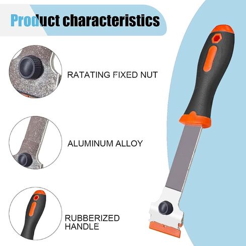 Razor Blade Scraper, Multi-Purpose Glass Scraper with 5 Plastic & 5 Metal Blades, Long Handled Cleaning Scraper Tool for Removing Sticker, Decal, Paint, Caulk from Car Window, Stovetop (Orange, 1PCS) in Saudi Arabia