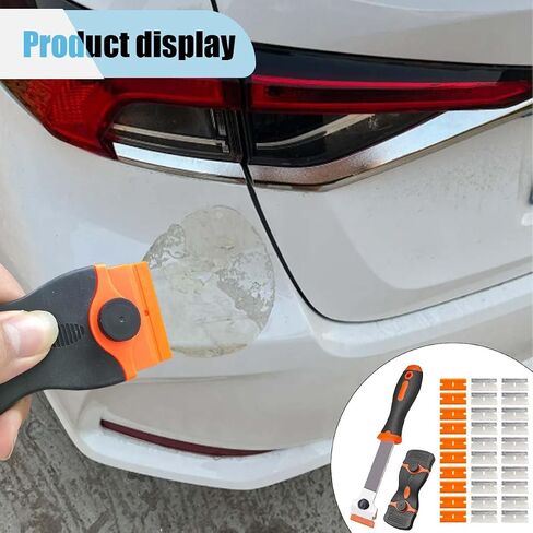 Razor Blade Scraper, Multi-Purpose Glass Scraper with 5 Plastic & 5 Metal Blades, Long Handled Cleaning Scraper Tool for Removing Sticker, Decal, Paint, Caulk from Car Window, Stovetop (Orange, 1PCS) in Saudi Arabia