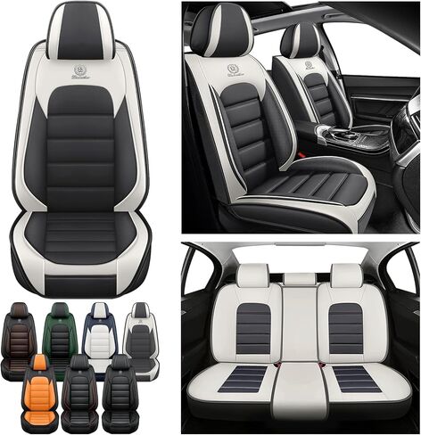 مجموعة كاملة لأغطية مقعد Hyundai Tucson 2004-2025 ، واقي مقعد السيارة المقاوم للماء نابا ، وغطاء مقعد مضاد للانزلاق ومريح (رمادي وأبيض) in Kuwait