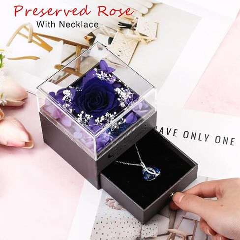 Preserved Red Real Rose with I Love You Necklace-Eternal Flowers Rose Birthday Gifts for Mom Grandma Wife, I Love You Gifts for Her, Anniversary or Romantic Gift for Women (February) in Kuwait