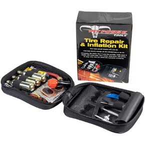 Pit Posse PP3167 Motorcycle Tire Repair Kit with Co2 Inflator and Cartridges for Tube and Tubeless Tires, Emergency Roadside Kit, Flat Tire Accessories for Easy Repair
