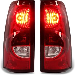 HECASA Tail Lights Compatible with 2003-2007 Chevy Silverado 1500 2500 3500 Rear Lamp Set w/Bulb and Harness Replacement for GM2800174 GM2801174 (Dark Red Lens + Chrome Housing)