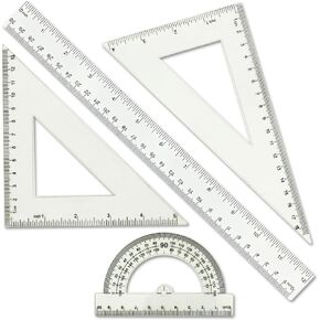 Clear Math Geometry Tool Set,12 Inch Ruler 4 PCS for Measuring and Drafting, Transparent Plastic Straight Ruler, Triangle Rulers, Protractor for Student School Office Supplies, Imperial Metric