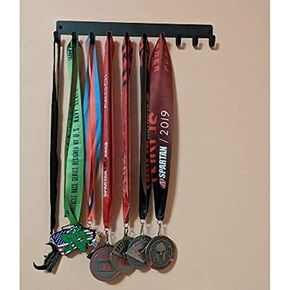 Plain Black Sports Medal Hanger Display - 14.5 inches with 10 Hooks - Made in The USA