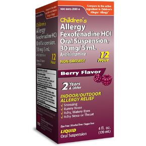 Children's 12HR Allergy Relief Non-drowsy Antihistamine Liquid, Berry Flavor, Alcohol-Free, Dye-Free & Sugar Free, Fexofenadine HCl (8 oz)